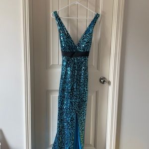 Blue and black sequins gown